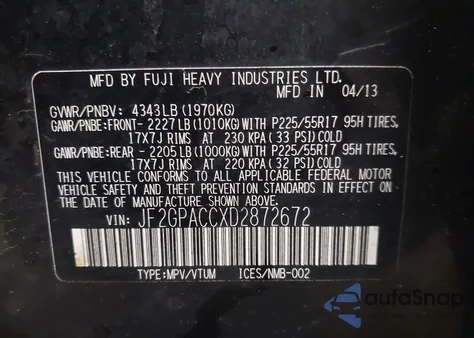 2013 Subaru Xv Crosstrek 2.0I Premium z USA, uszkodzony, nr VIN JF2GPACCXD2872672